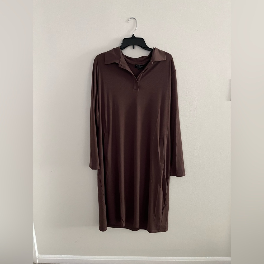 Maya’s Place Modest Preppy Ribbed Brown Polo Dress w/ Pockets Size 3X (~ 1X-2X)